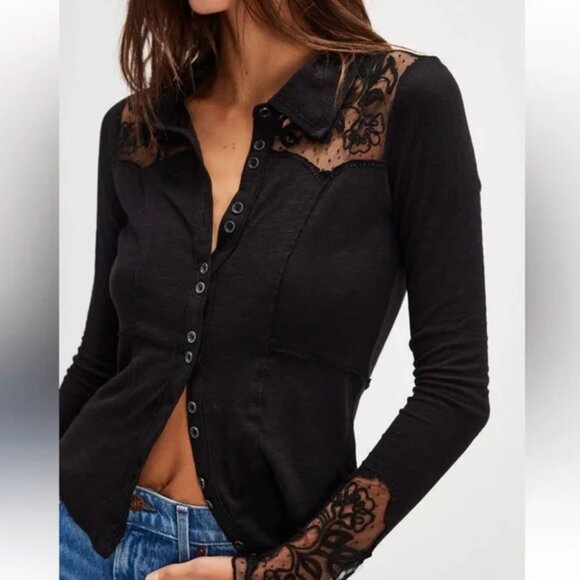 Free People Rosebud Cuff Top in Black - small NW(partial)T - Picture 1 of 5
